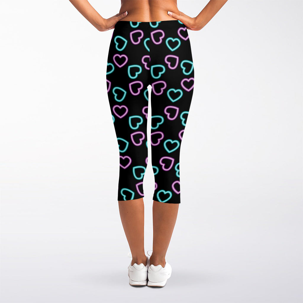Pink And Blue Lights Heart Pattern Print Women's Capri Leggings