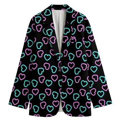 Pink And Blue Lights Heart Pattern Print Women's Cotton Blazer