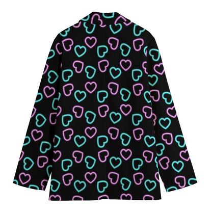 Pink And Blue Lights Heart Pattern Print Women's Cotton Blazer