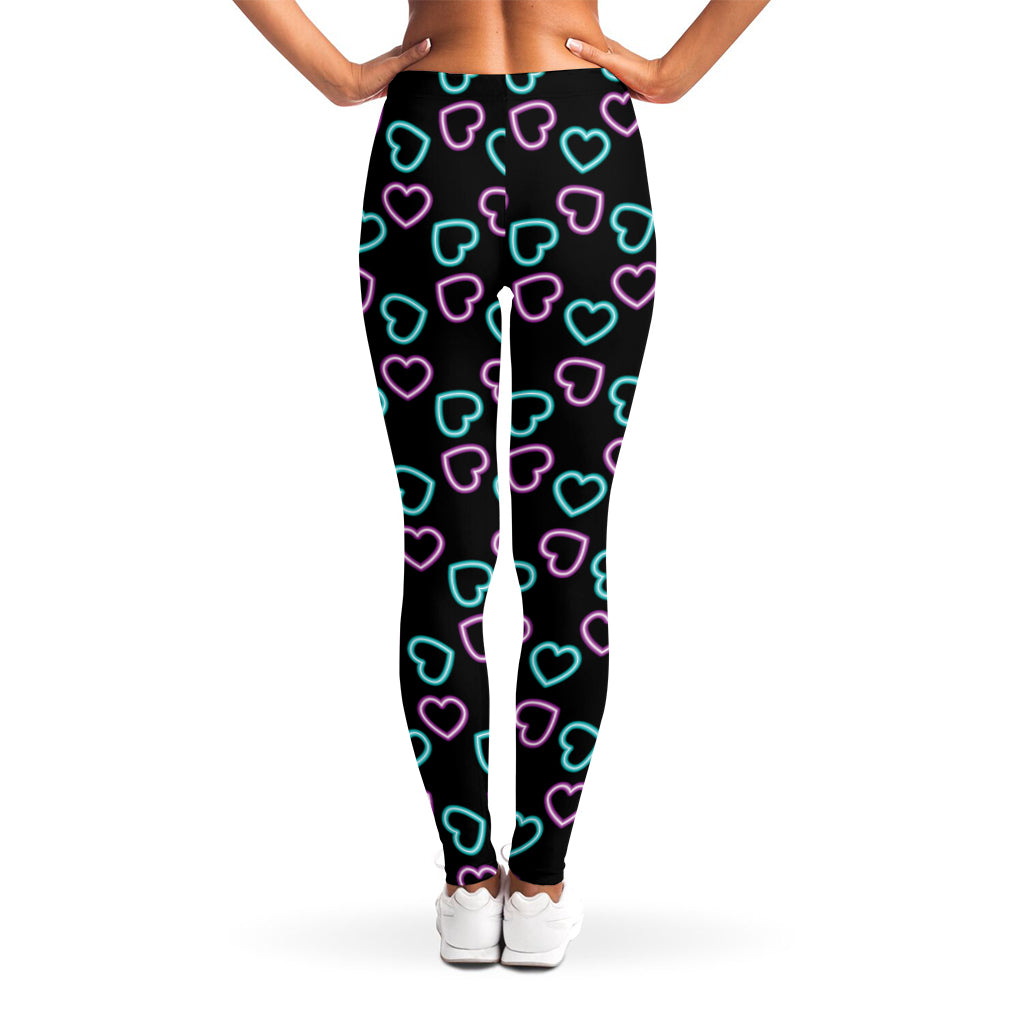 Pink And Blue Lights Heart Pattern Print Women's Leggings