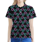 Pink And Blue Lights Heart Pattern Print Women's Polo Shirt