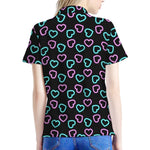 Pink And Blue Lights Heart Pattern Print Women's Polo Shirt