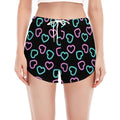 Pink And Blue Lights Heart Pattern Print Women's Split Running Shorts