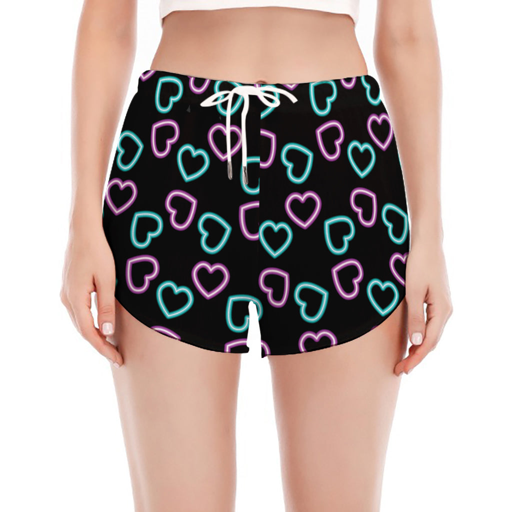 Pink And Blue Lights Heart Pattern Print Women's Split Running Shorts