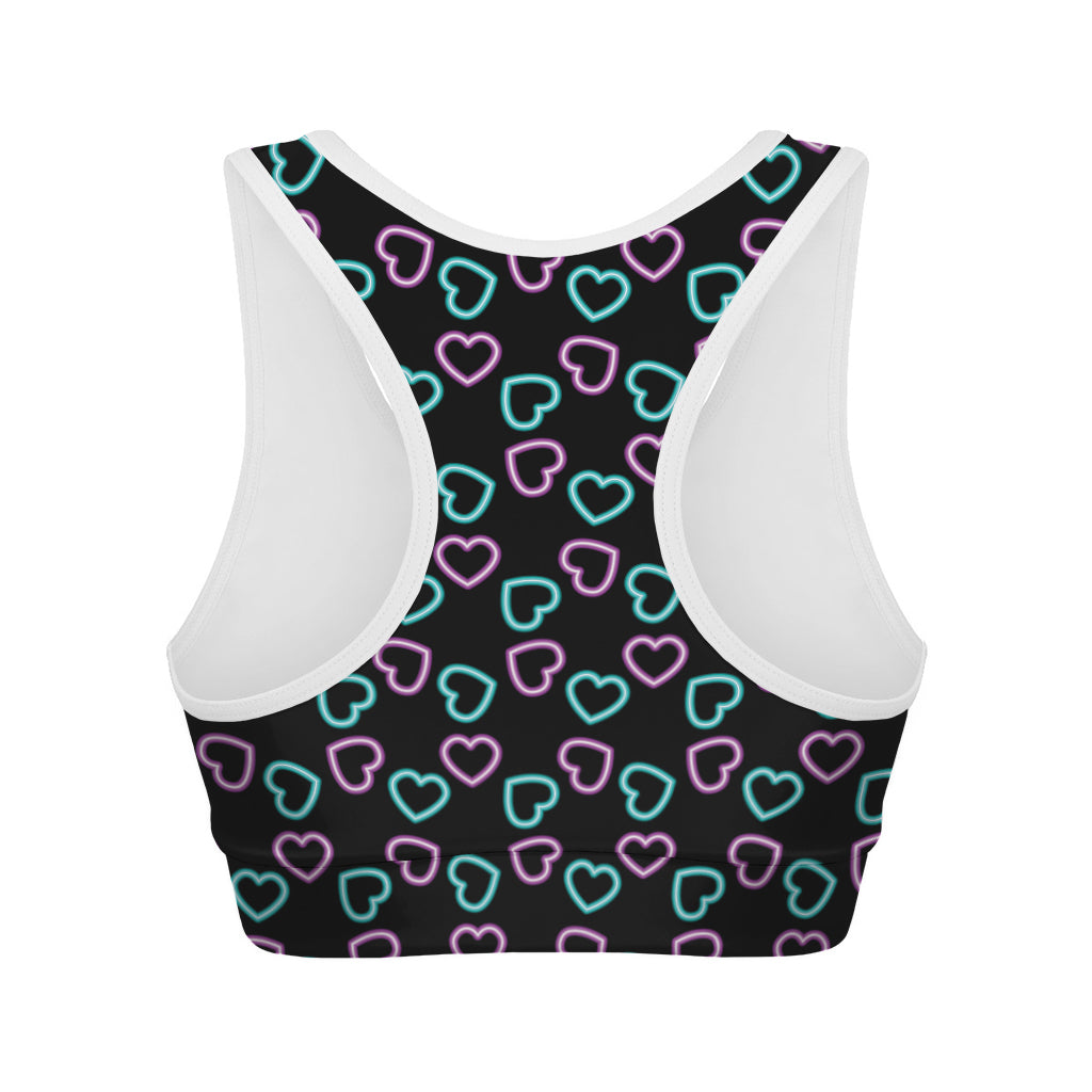 Pink And Blue Lights Heart Pattern Print Women's Sports Bra