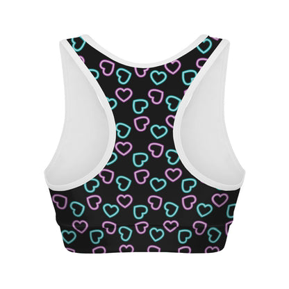 Pink And Blue Lights Heart Pattern Print Women's Sports Bra