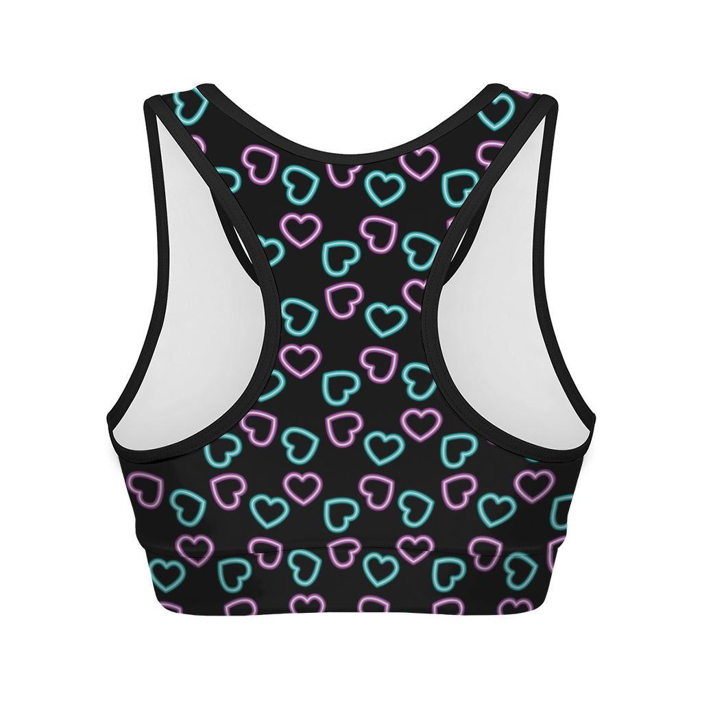 Pink And Blue Lights Heart Pattern Print Women's Sports Bra