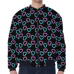 Pink And Blue Lights Heart Pattern Print Zip Sleeve Bomber Jacket
