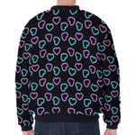 Pink And Blue Lights Heart Pattern Print Zip Sleeve Bomber Jacket