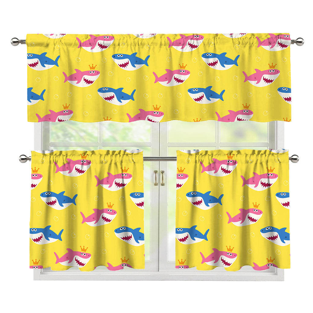 Pink And Blue Shark Pattern Print 3 Piece Kitchen Curtains