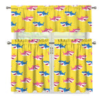 Pink And Blue Shark Pattern Print 3 Piece Kitchen Curtains