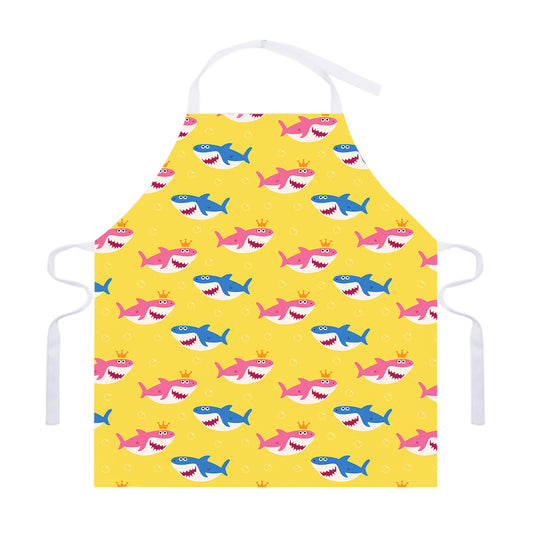 Pink And Blue Shark Pattern Print Adjustable Apron
