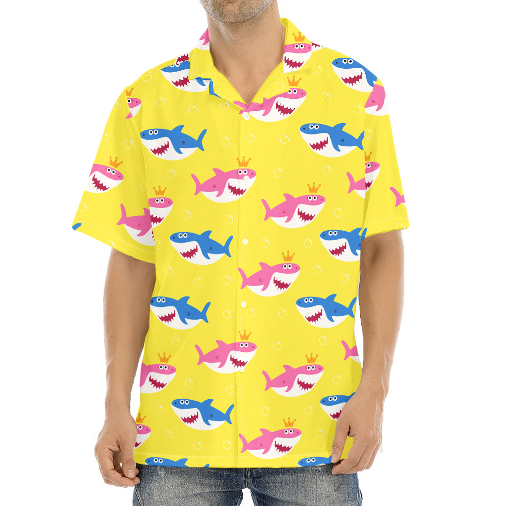 Pink And Blue Shark Pattern Print Aloha Shirt