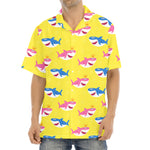 Pink And Blue Shark Pattern Print Aloha Shirt