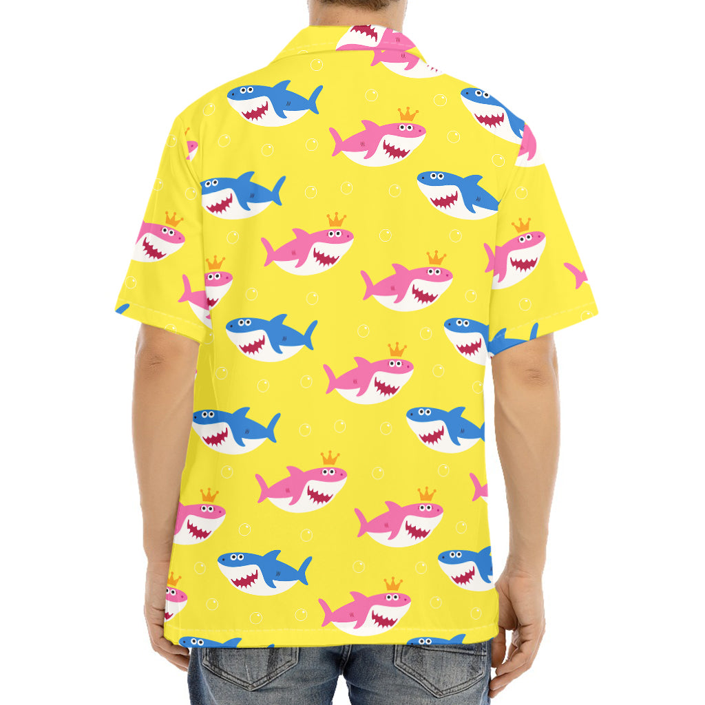 Pink And Blue Shark Pattern Print Aloha Shirt