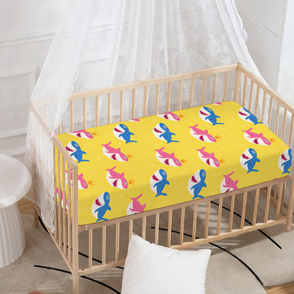 Pink And Blue Shark Pattern Print Baby Crib Sheet