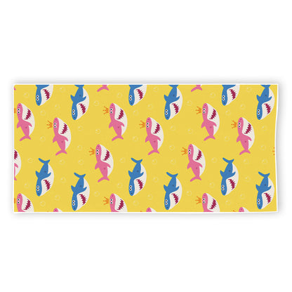 Pink And Blue Shark Pattern Print Beach Towel