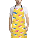 Pink And Blue Shark Pattern Print Bib Apron With Pocket
