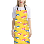Pink And Blue Shark Pattern Print Bib Apron With Pocket