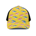 Pink And Blue Shark Pattern Print Black Mesh Trucker Hat