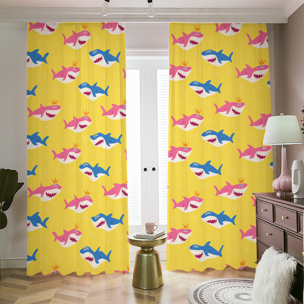 Pink And Blue Shark Pattern Print Blackout Pencil Pleat Curtains