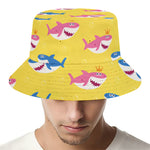 Pink And Blue Shark Pattern Print Bucket Hat