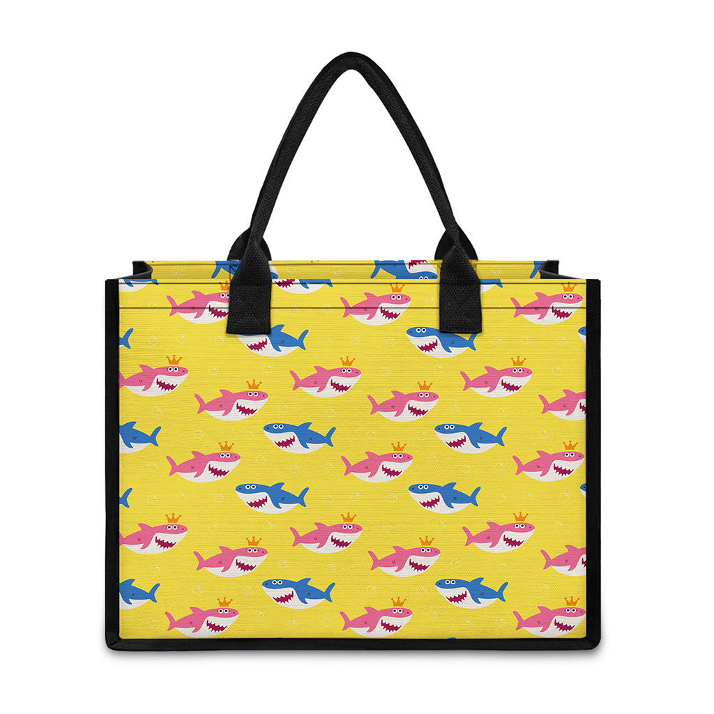 Pink And Blue Shark Pattern Print Canvas Tote Bag