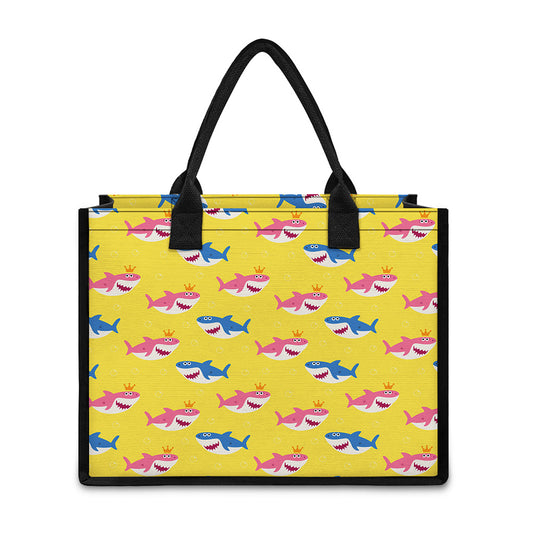 Pink And Blue Shark Pattern Print Canvas Tote Bag