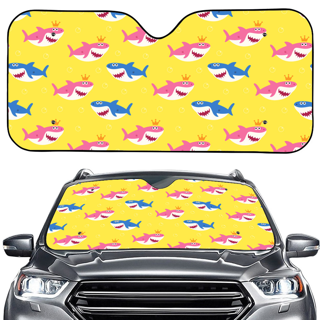 Pink And Blue Shark Pattern Print Car Windshield Sun Shade