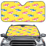 Pink And Blue Shark Pattern Print Car Windshield Sun Shade