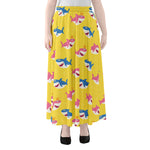 Pink And Blue Shark Pattern Print Chiffon Maxi Skirt