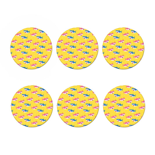 Pink And Blue Shark Pattern Print Coaster Set
