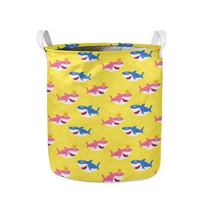 Pink And Blue Shark Pattern Print Collapsible Laundry Basket