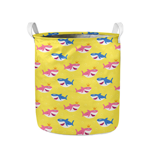 Pink And Blue Shark Pattern Print Collapsible Laundry Basket