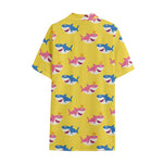 Pink And Blue Shark Pattern Print Cotton Hawaiian Shirt