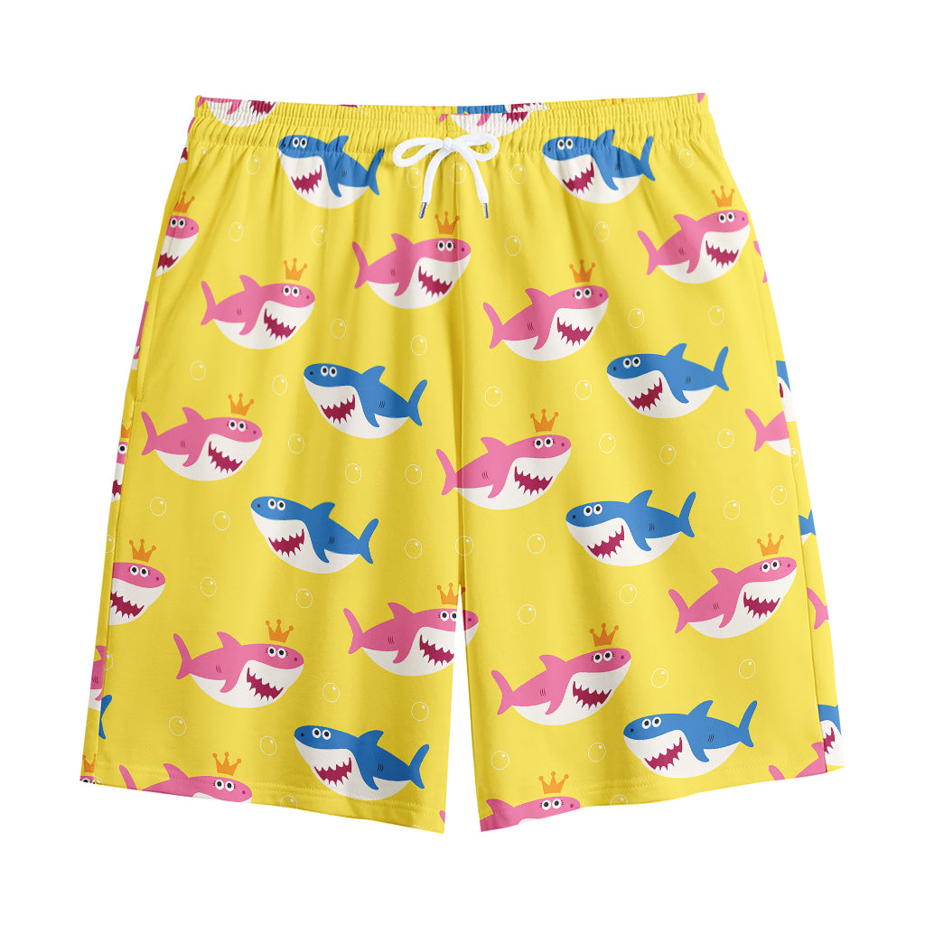 Pink And Blue Shark Pattern Print Cotton Shorts