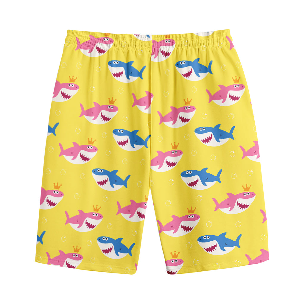 Pink And Blue Shark Pattern Print Cotton Shorts
