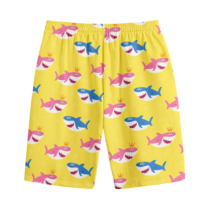 Pink And Blue Shark Pattern Print Cotton Shorts