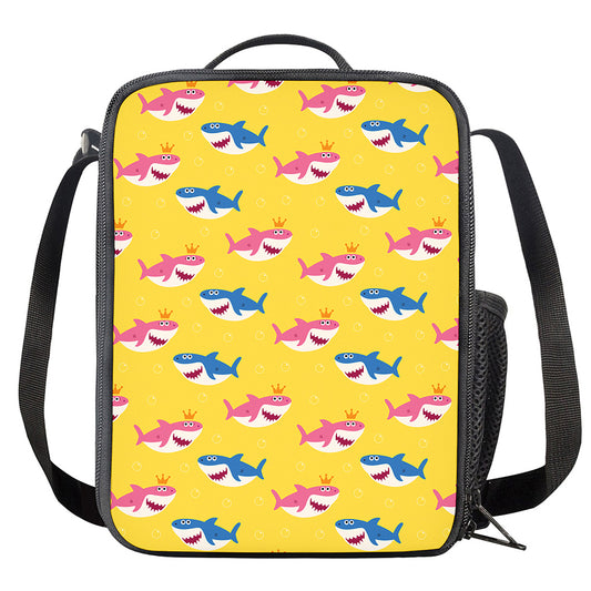 Pink And Blue Shark Pattern Print Crossbody Lunch Bag