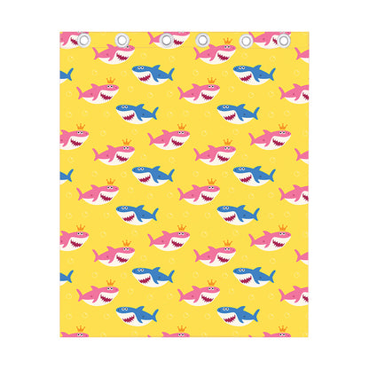 Pink And Blue Shark Pattern Print Curtain