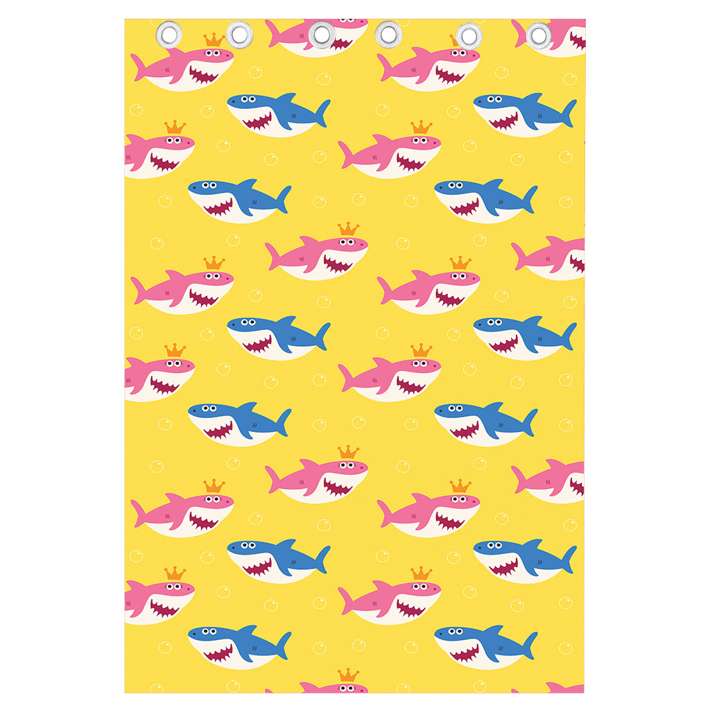 Pink And Blue Shark Pattern Print Curtain