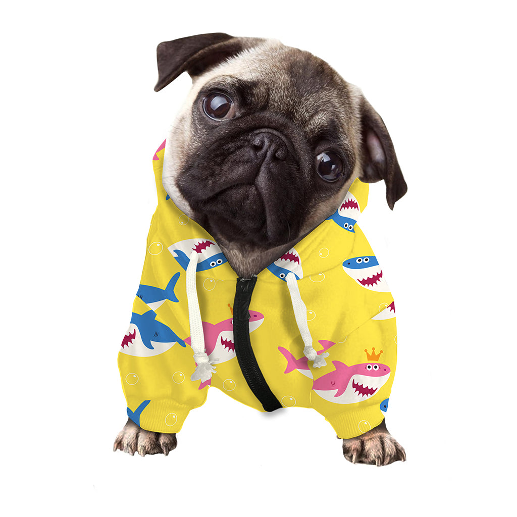 Pink And Blue Shark Pattern Print Dog Zip Up Hoodie