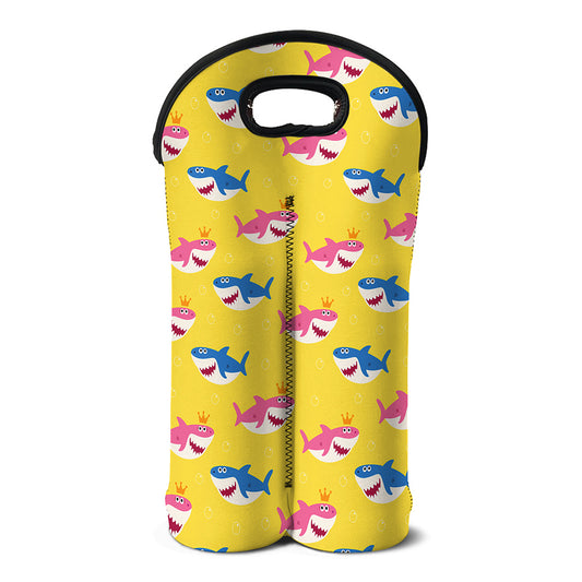 Pink And Blue Shark Pattern Print Double Neoprene Wine Tote