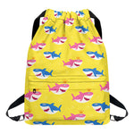 Pink And Blue Shark Pattern Print Drawstring Backpack
