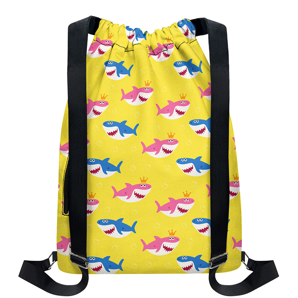 Pink And Blue Shark Pattern Print Drawstring Backpack