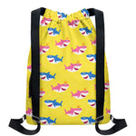 Pink And Blue Shark Pattern Print Drawstring Backpack