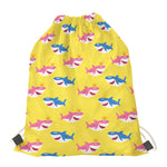 Pink And Blue Shark Pattern Print Drawstring Bag