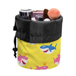 Pink And Blue Shark Pattern Print Drawstring Makeup Bag