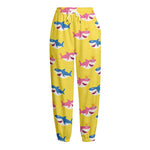 Pink And Blue Shark Pattern Print Fleece Lined Knit Pants