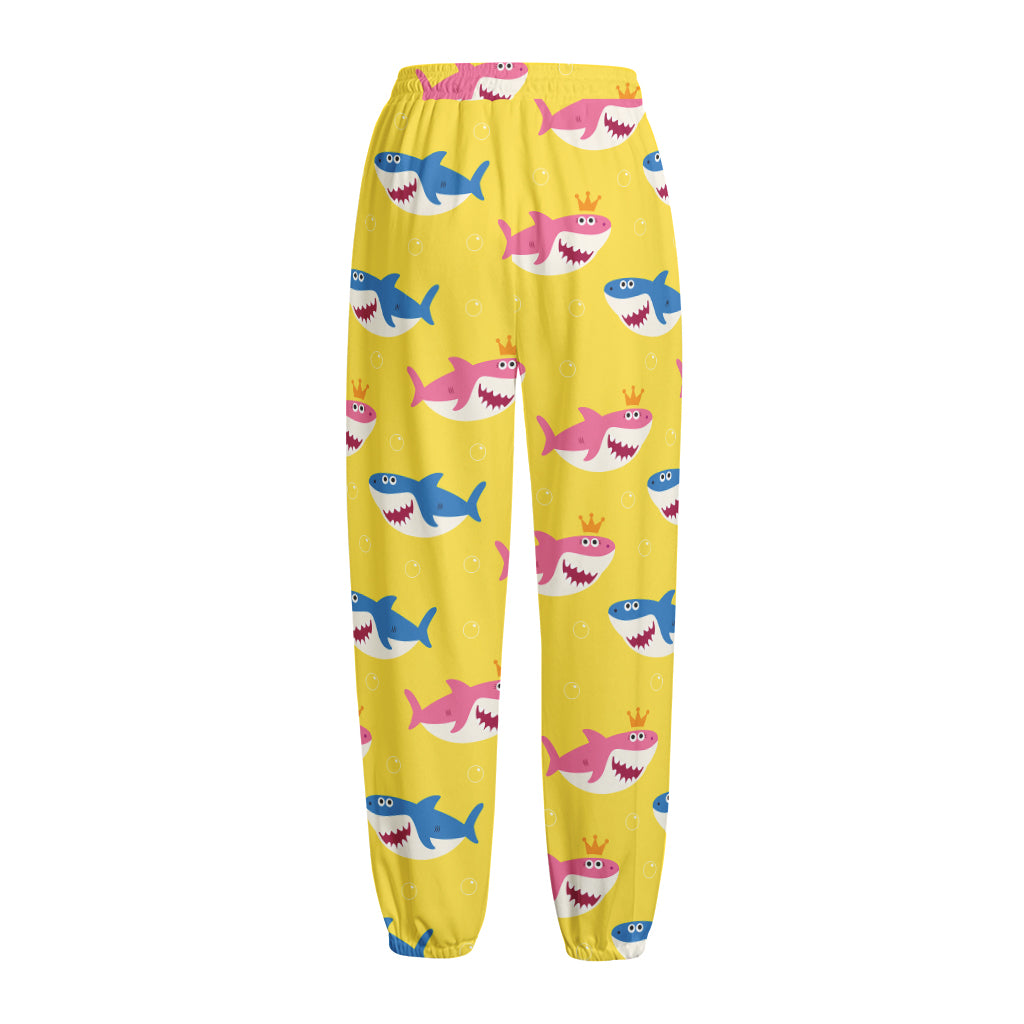 Pink And Blue Shark Pattern Print Fleece Lined Knit Pants